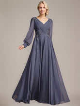 A-line V-Neck Floor-Length Chiffon Mother of the Bride Dress With Sequins Appliques Lace Pleated